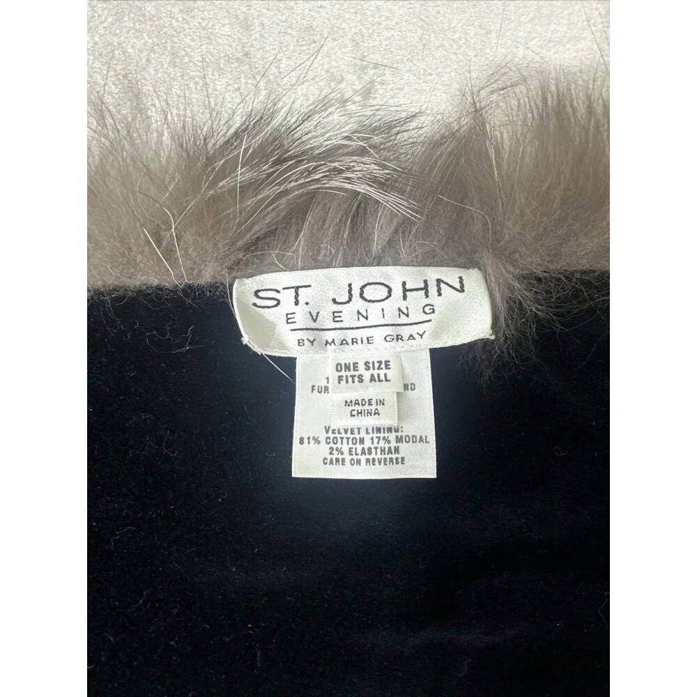 Women’s ST.John Evening Scarf Dyed Fox 95% Silk Velvet Lining Gray One Size - Picture 11 of 11